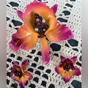 Joan Rivers Ladybug Orchid Jewelry Set EUC